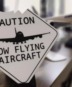 Caution Low Flying Aircraft Sign 3D printed in PLA plastic – triangular warning sign for aviation enthusiasts and decorative use