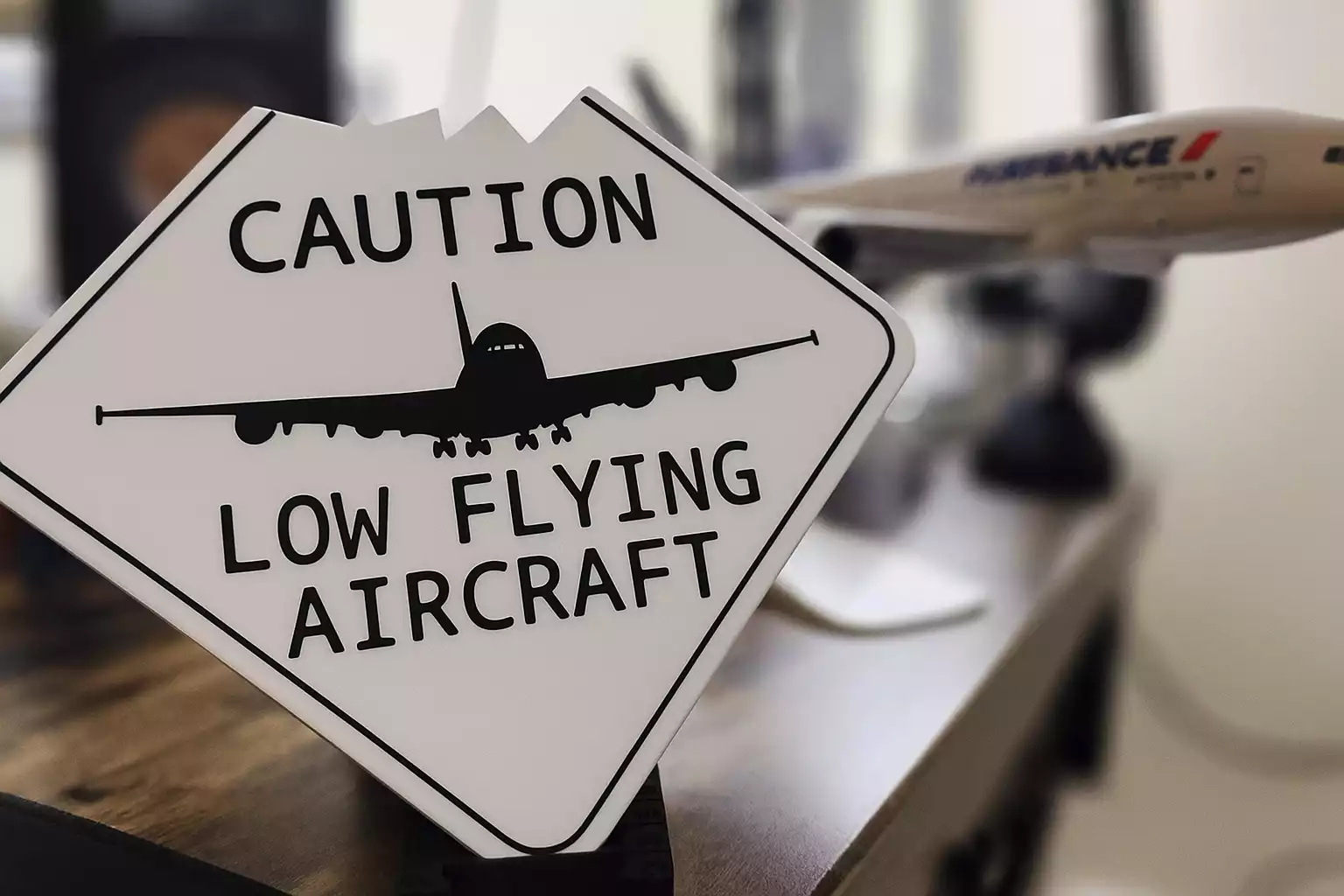 Low Flying Aircraft Sign 1 Caution Low Flying Aircraft Sign 3D printed in PLA plastic – triangular warning sign for aviation enthusiasts and decorative use